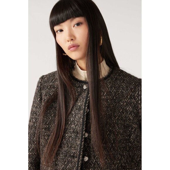 NWT $447 BA&SH BASH Gray Cotton Wool Boucle Tweed Jacket 0 / XS - Picture 2 of 9